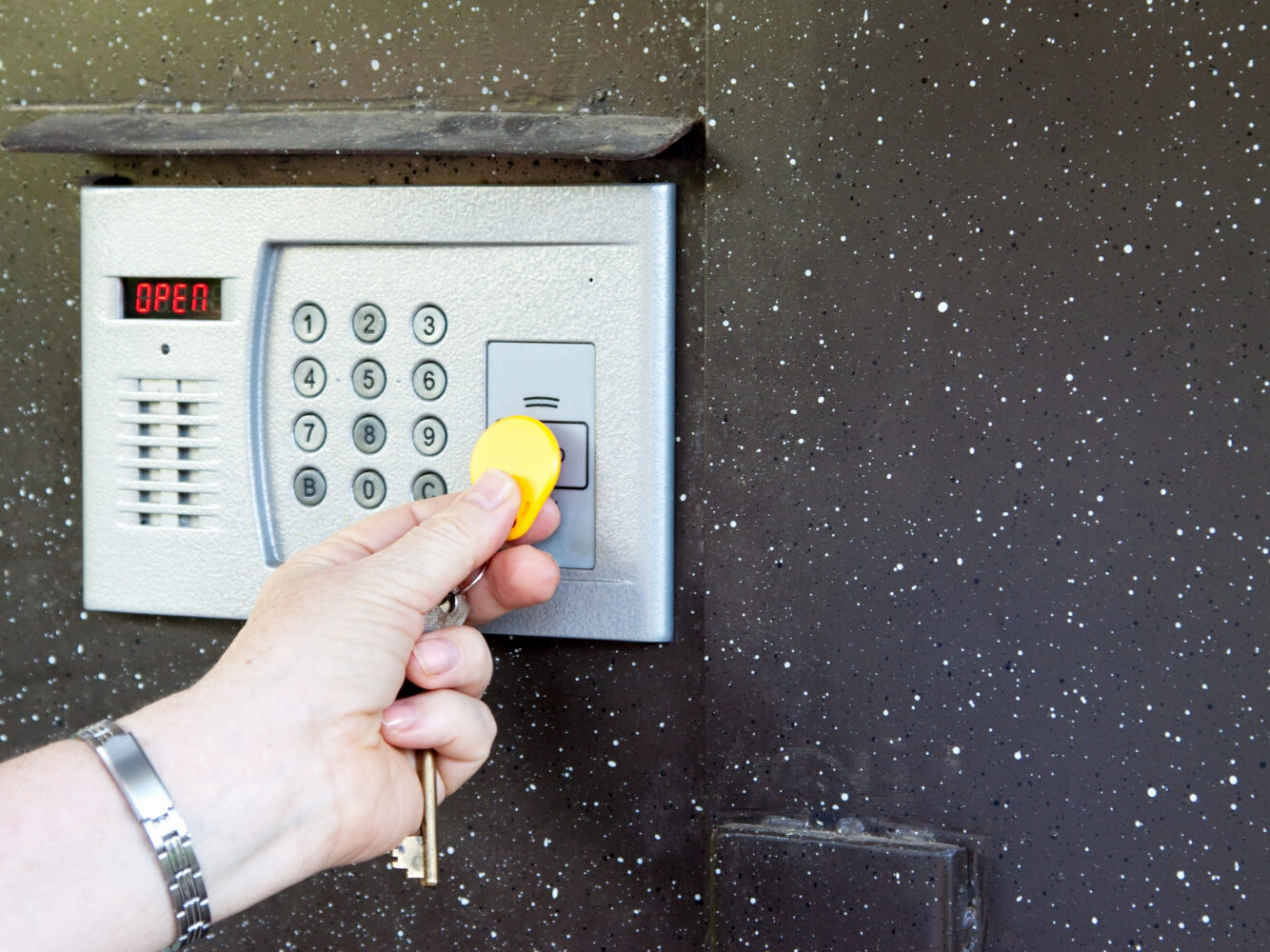 Physical Security is of the utmost importance, such as intercoms with built-in keyfob detectors.

Image by bearfotos