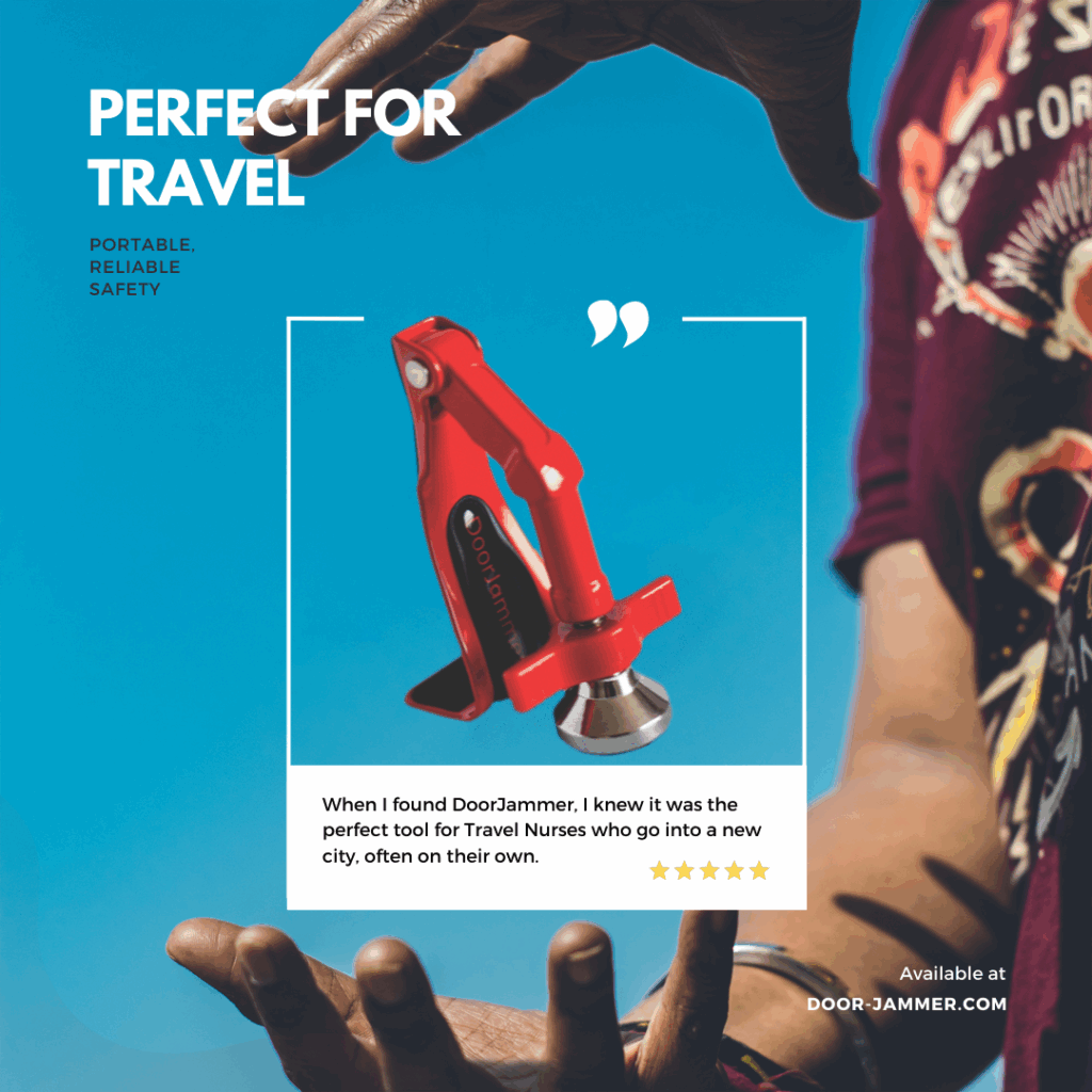 DoorJammer quote by travel nurse recruiter Ashley Hazen with floating DoorJammer