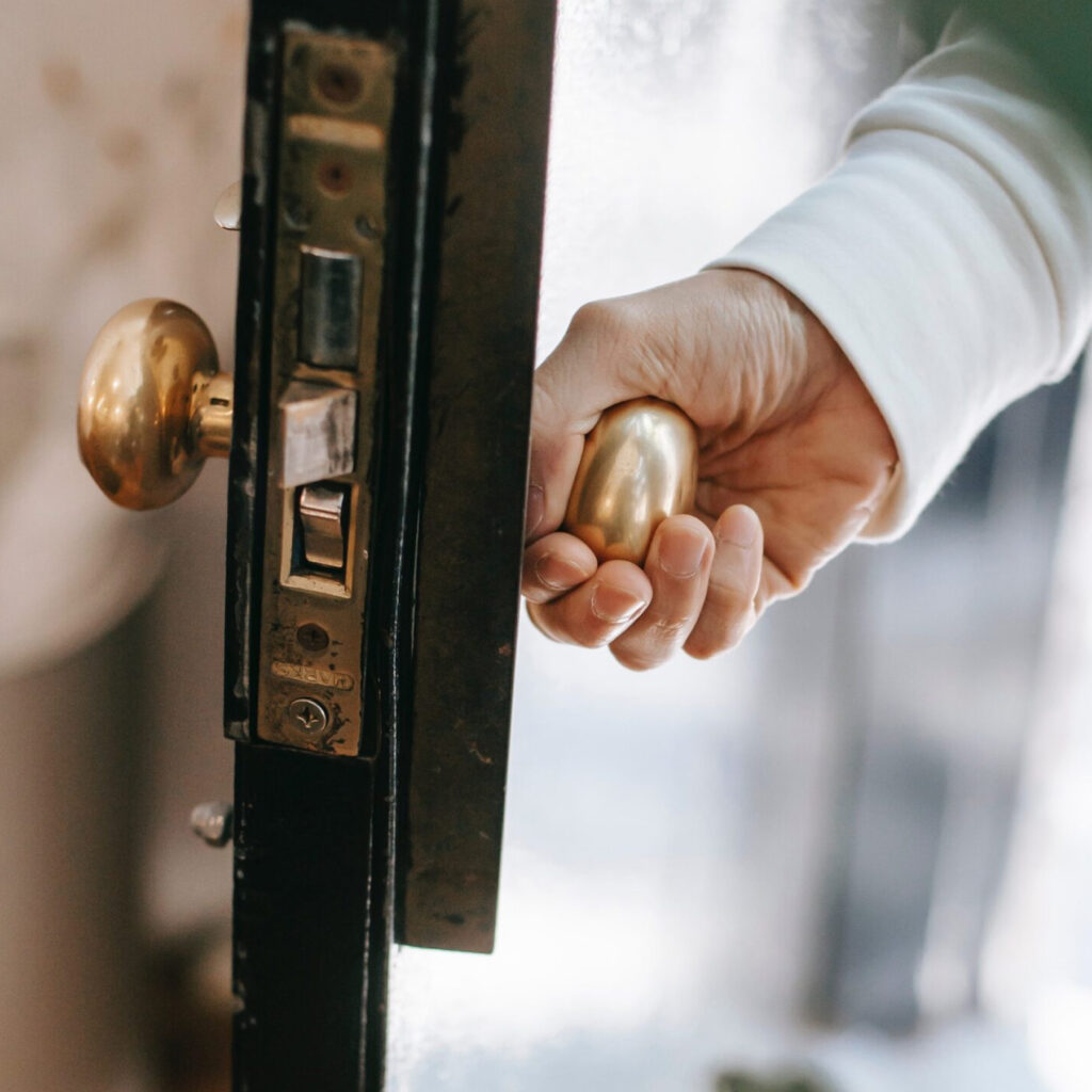 close up on door handle and door lock
